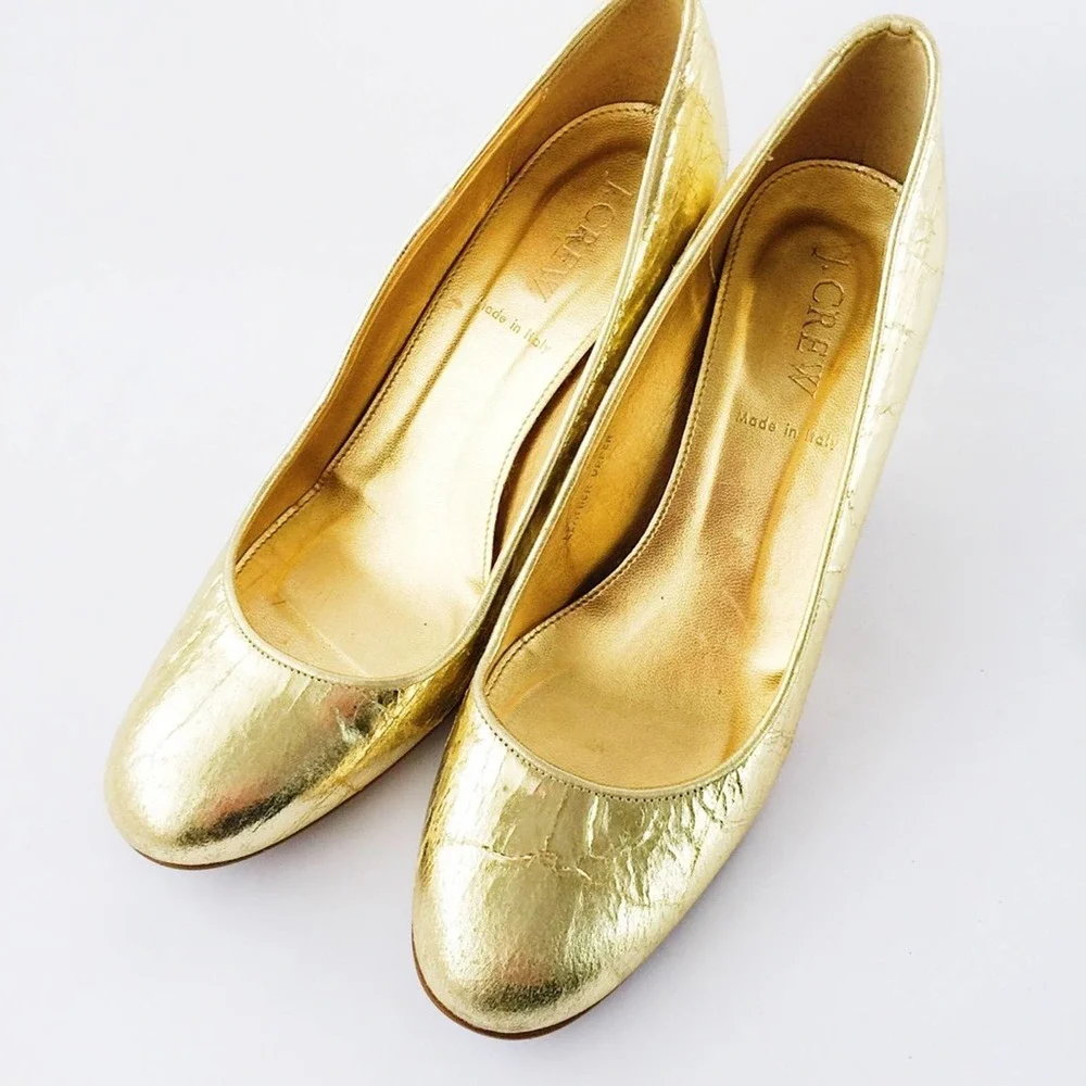 J. Crew Metallic Distressed Gold Pumps Heels 7